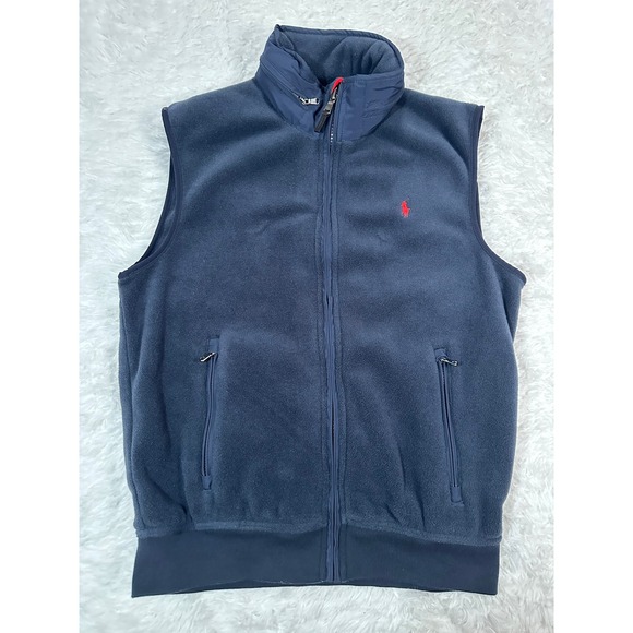 Polo Ralph Lauren Mens Vest Fleece Full Zip Blue Red‎ Pony Logo Size Large